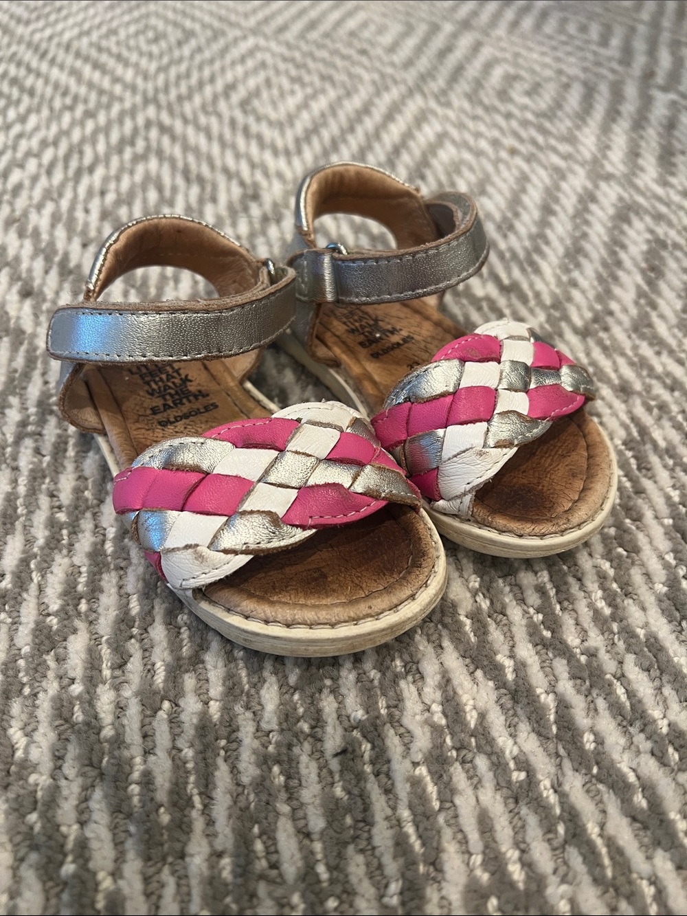 Old Soles Pink, Silver & White Braided Strap Sandals